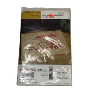 VNTG Aunt Lydia's Antique Car Punch Needle rug Wall Hanging Pattern # 620 24x36